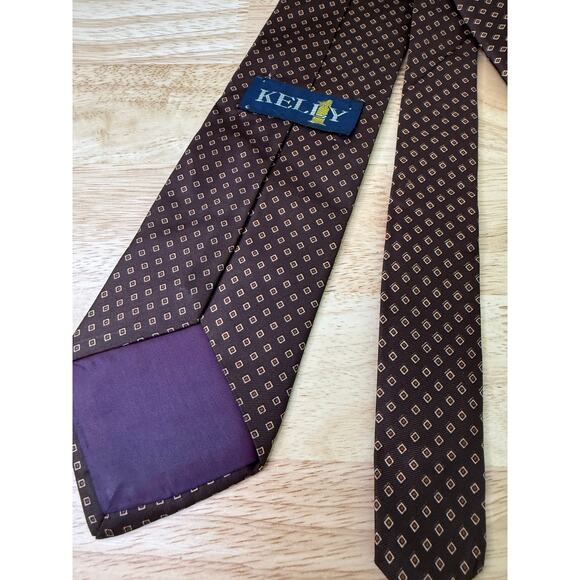 Vintage Kelly 1 Men's Neck Tie Brown Gold Geometric Squares - Picture 3 of 11